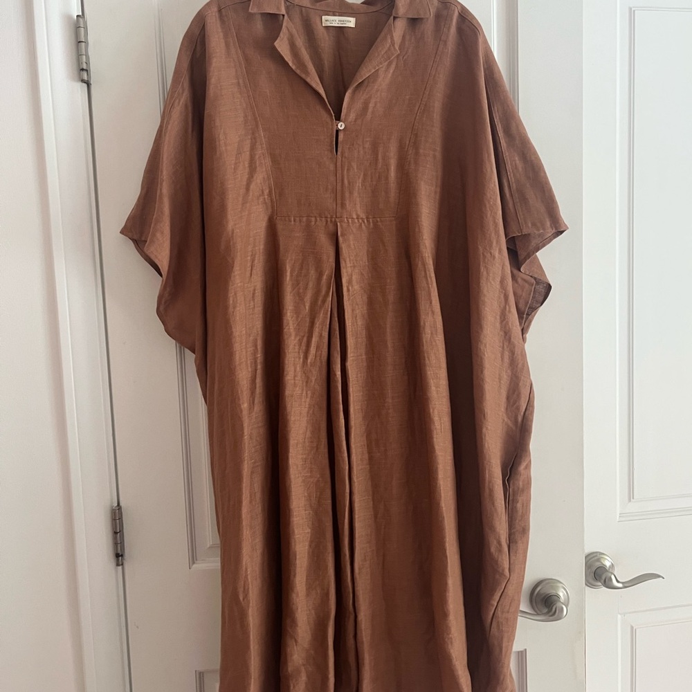 Wallace Yovetich Mocha Brown Linen Kaftan Dress